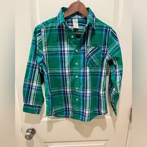 Faded Glory Green Plaid Button-Down Long-Sleeve Boys Shirt Large